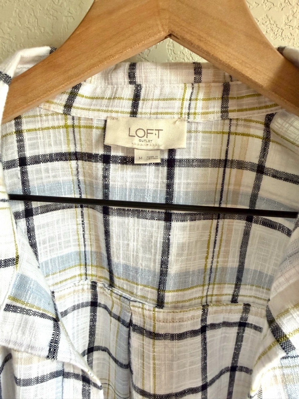 LOFT Cotton White Plaid Shirt - Picture 2 of 2